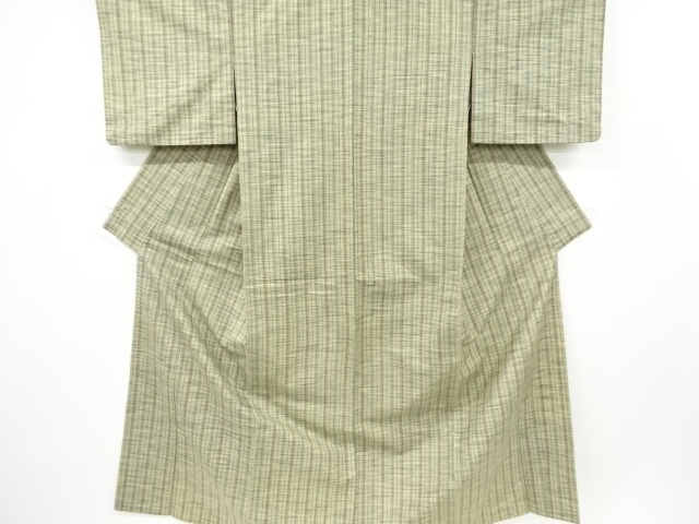 アンティーク　縞模様織り出し手織り紬単衣着物